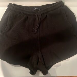 Black Waffle Knit Comfy Shorts